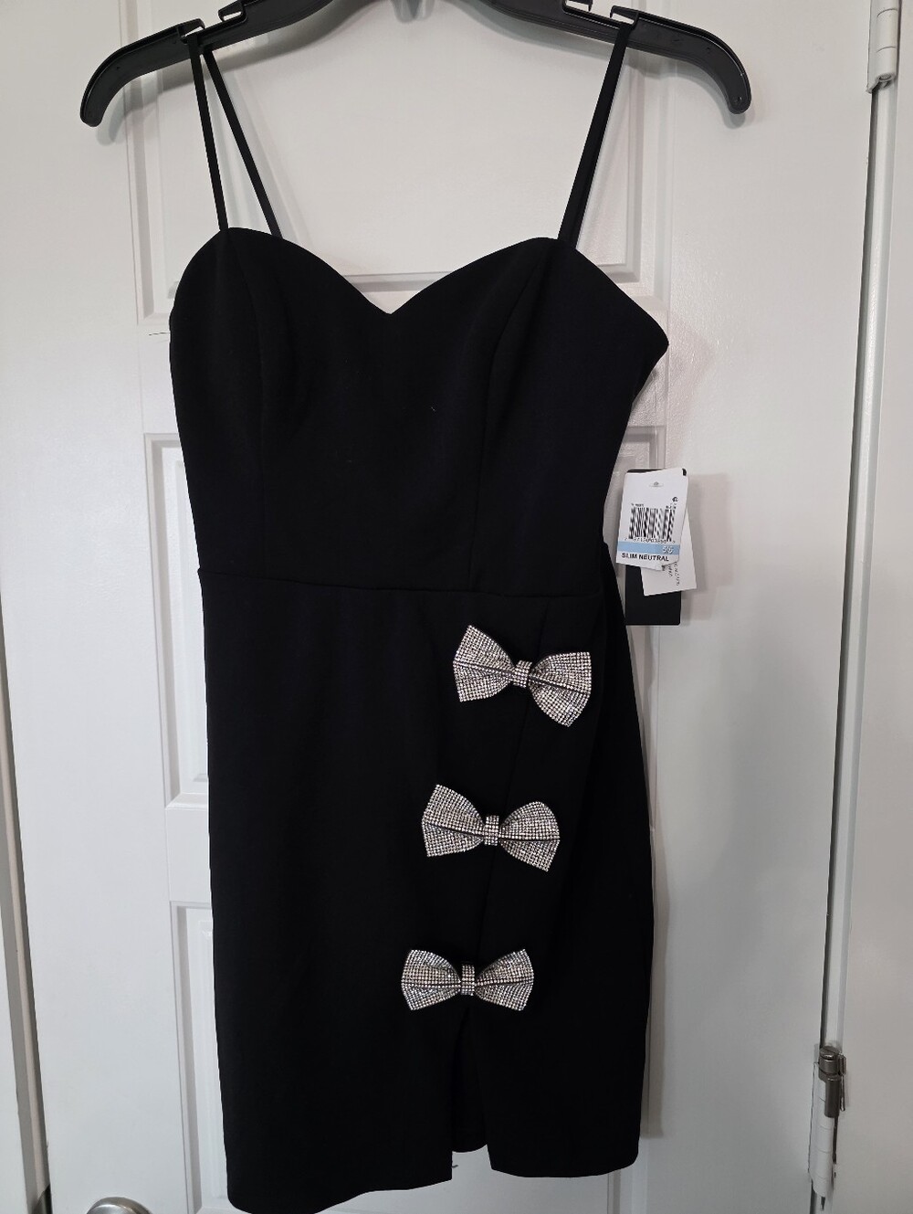 NWT City Studio Black Rhinestone Bow Mini Dress 5/6 Sweetheart Neck Party $129 - Picture 4 of 11